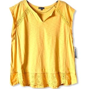 Democracy Yellow Eyelet Top Sleeveless V-neck Tank